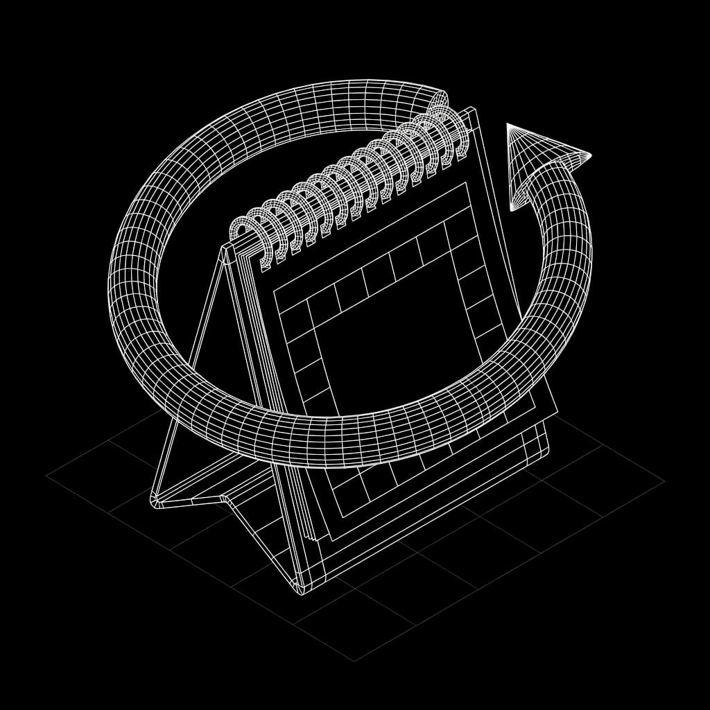 Isometric wireframe icon for Rescheduling