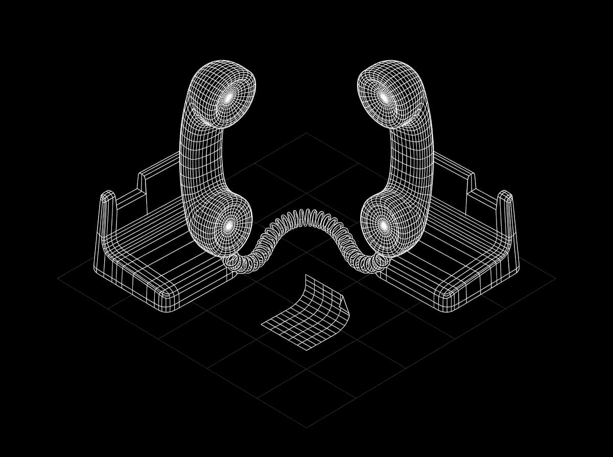 Isometric wireframe icon for Warm Transfer