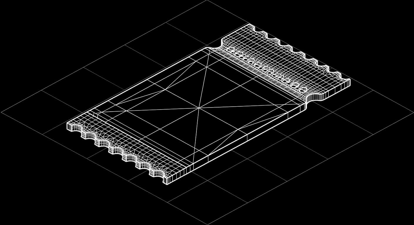 Isometric wireframe icon for Ticket creation