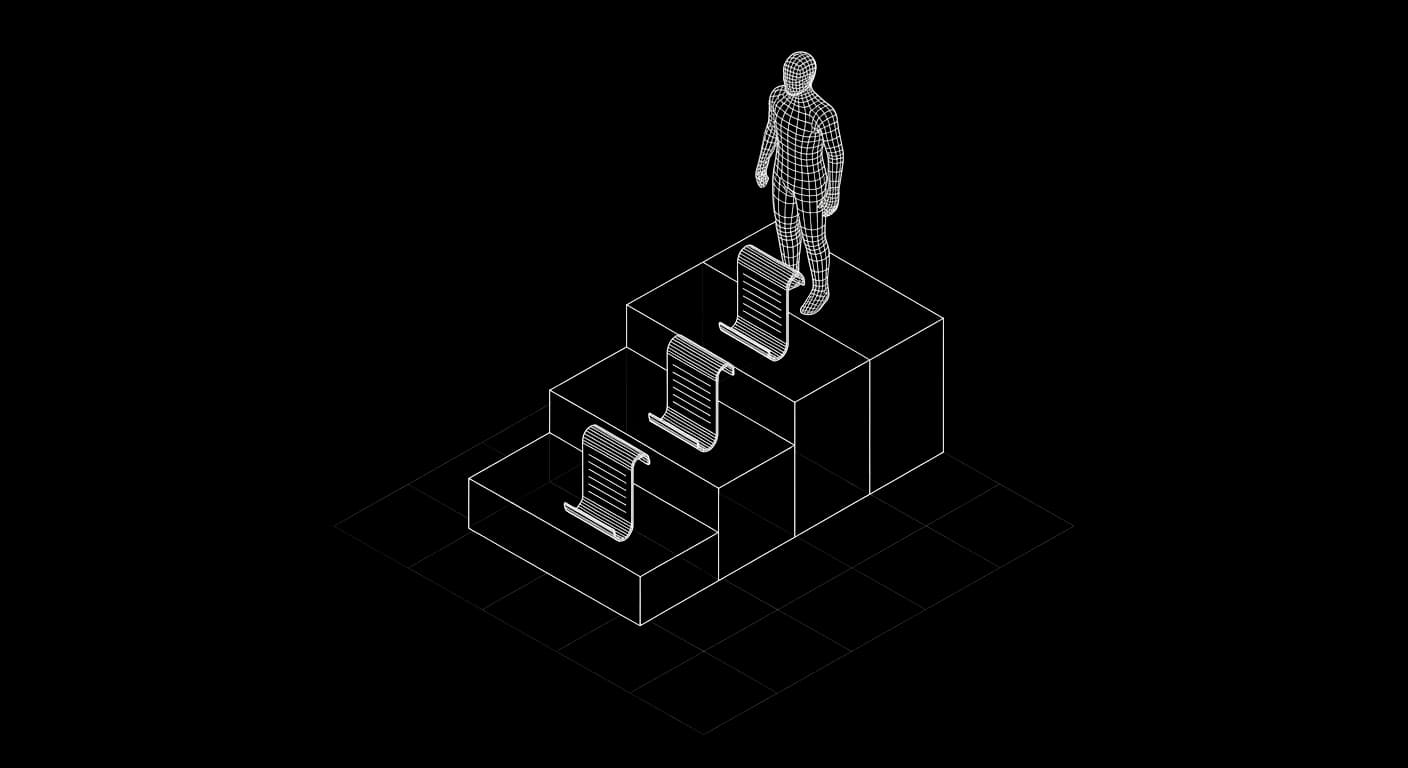 Isometric wireframe icon for Escalation with context