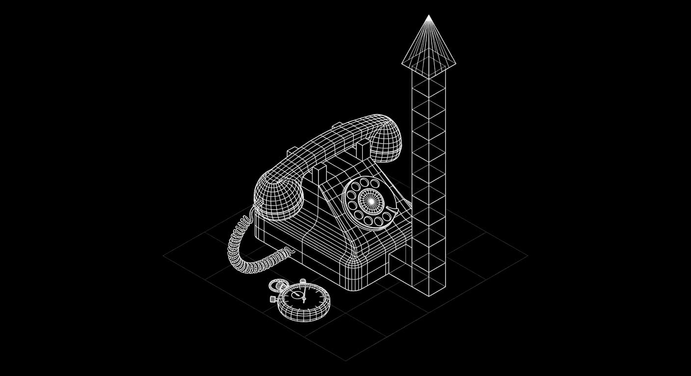 Isometric wireframe icon for First-call lead capture